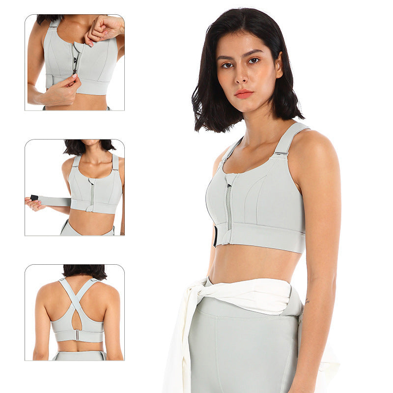 Women's High-Support Zipper Sports Bra – Shockproof Yoga & Running Top