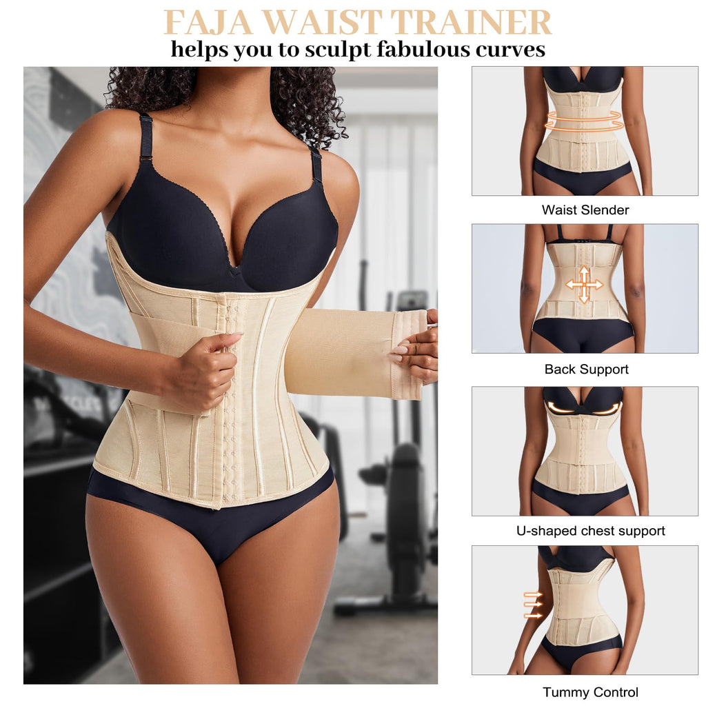 Women's Waist Trainer Body Shaper - Tummy Control Shapewear with Steel Bones