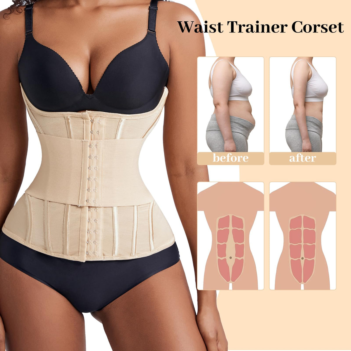 Women's Waist Trainer Body Shaper - Tummy Control Shapewear with Steel Bones