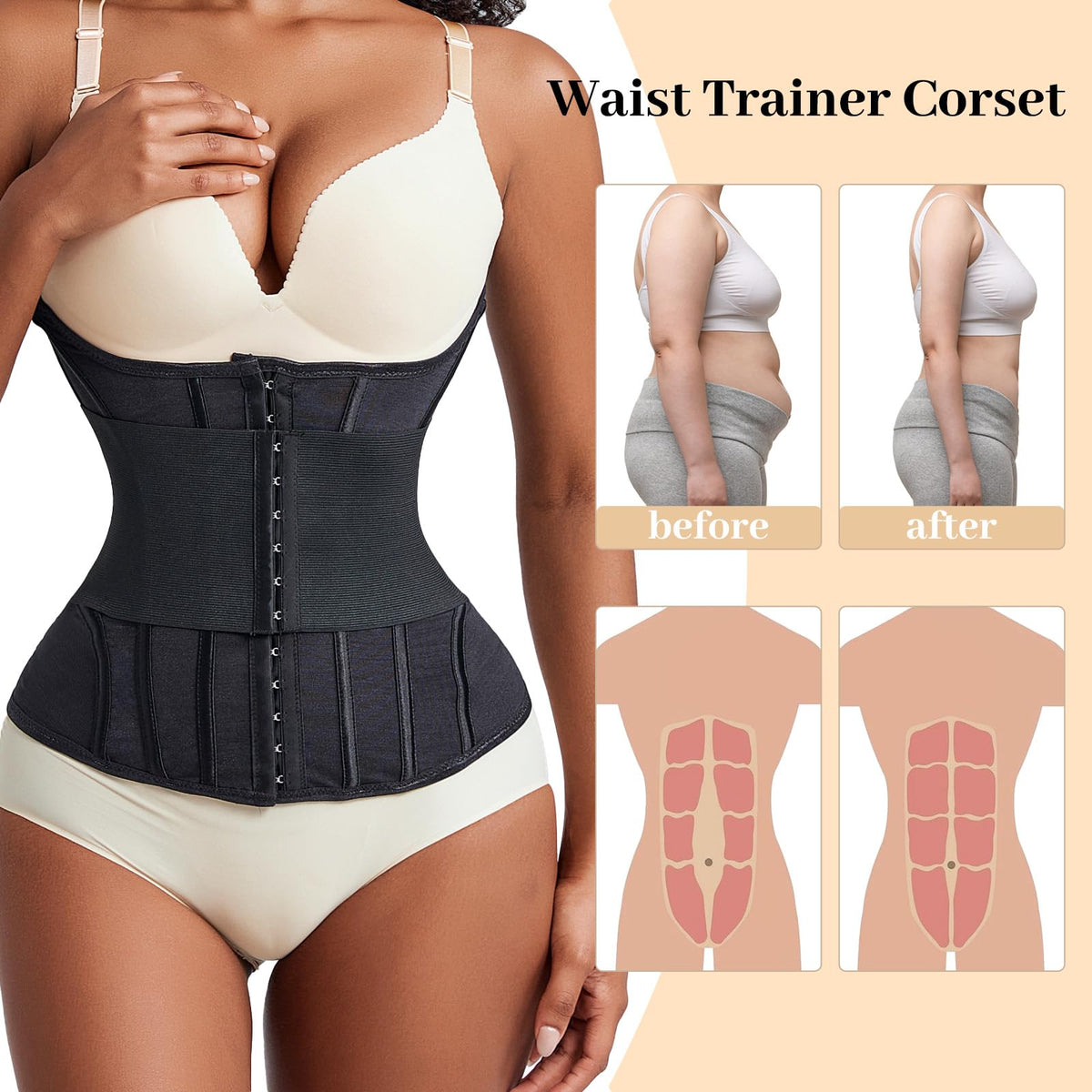 Women's Waist Trainer Body Shaper - Tummy Control Shapewear with Steel Bones