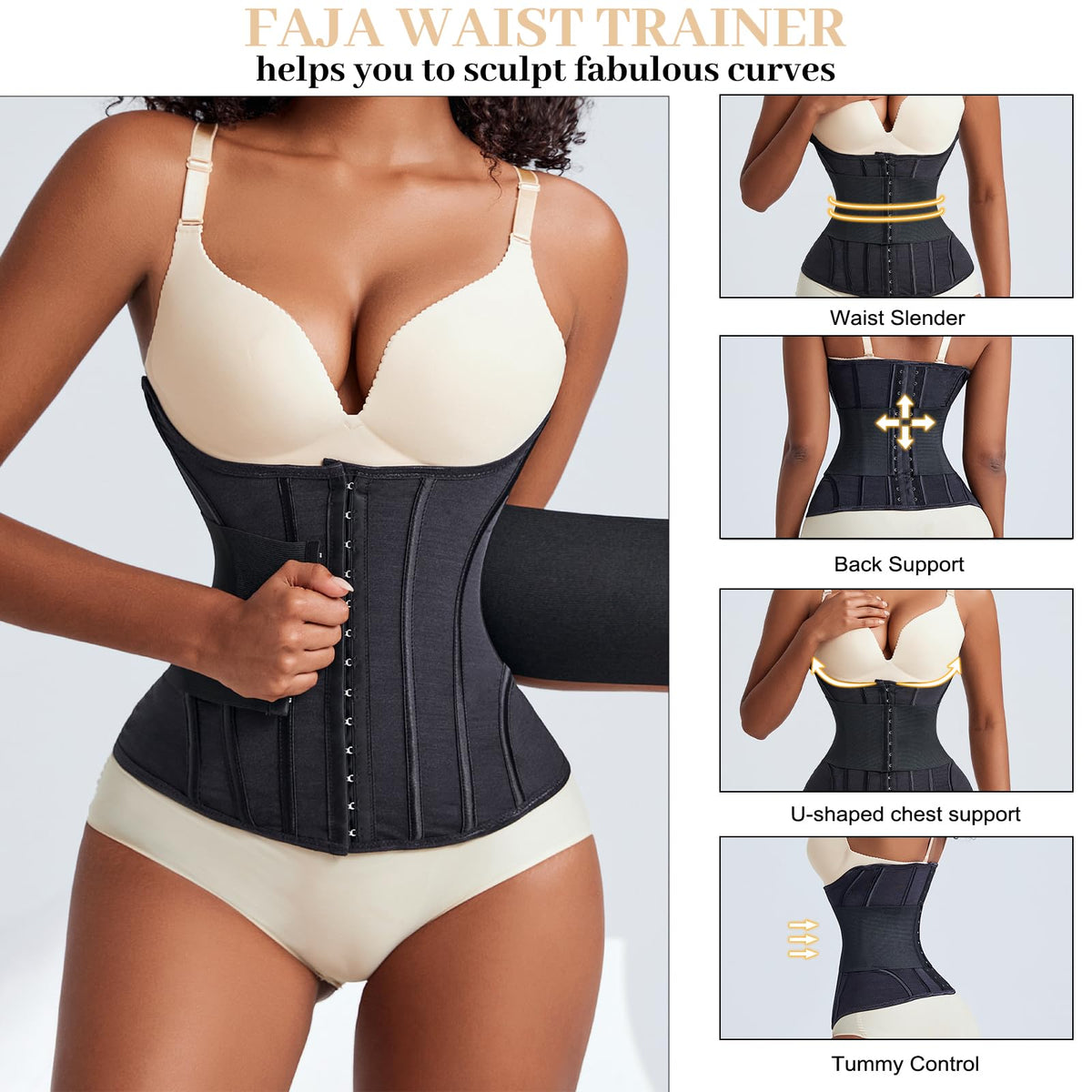 Women's Waist Trainer Body Shaper - Tummy Control Shapewear with Steel Bones