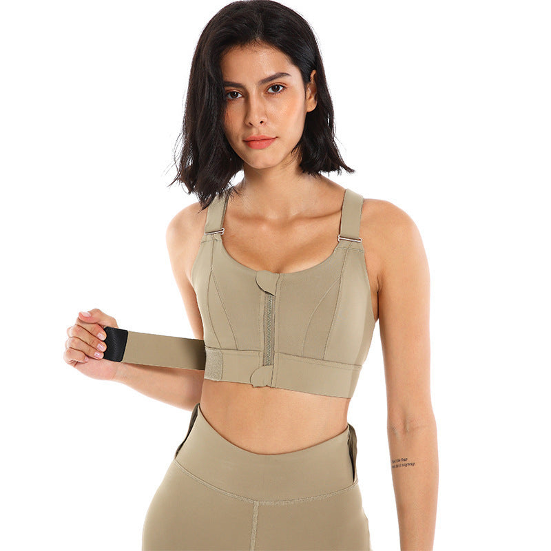 Women's High-Support Zipper Sports Bra – Shockproof Yoga & Running Top