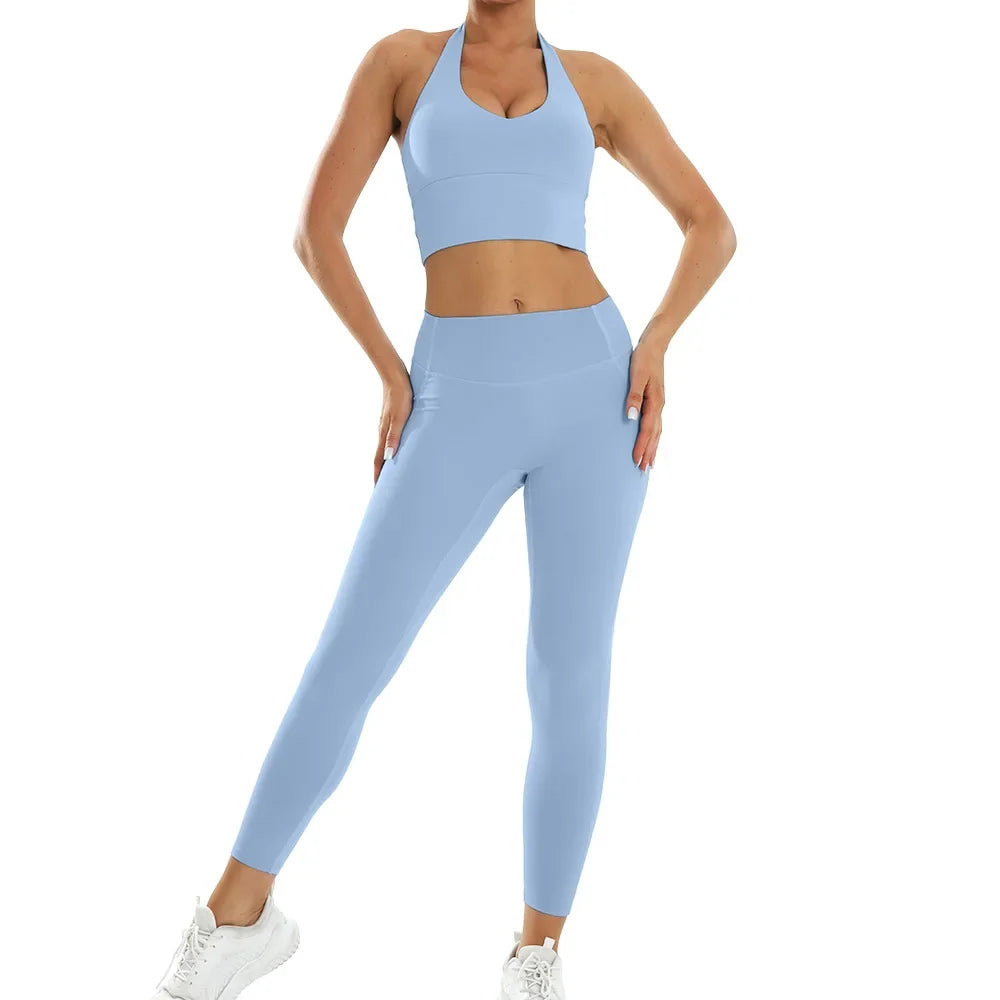 7DAY'S - 2 Pieces Women Yoga Set Workout Sportswear Gym Clothing Fitness Short Sleeve Crop Top High Waist Leggings Sport Suits