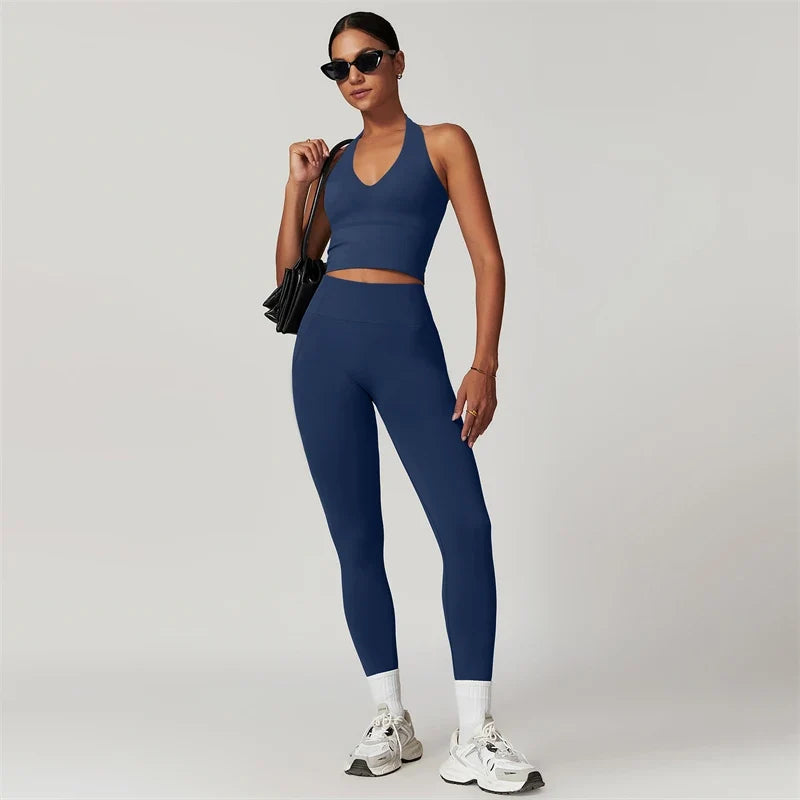 7DAY'S - 2 Pieces Women Yoga Set Workout Sportswear Gym Clothing Fitness Short Sleeve Crop Top High Waist Leggings Sport Suits