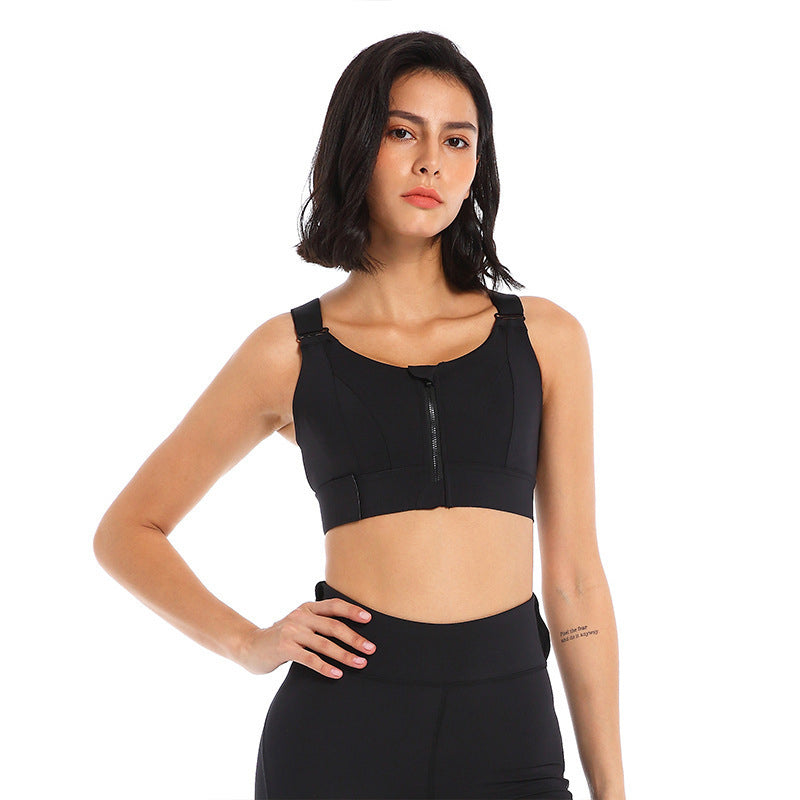 Women's High-Support Zipper Sports Bra – Shockproof Yoga & Running Top
