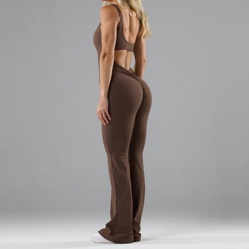 Women's Seamless Yoga Bodysuit | Hollow-Out Tight Fit with Built-In Chest Pad