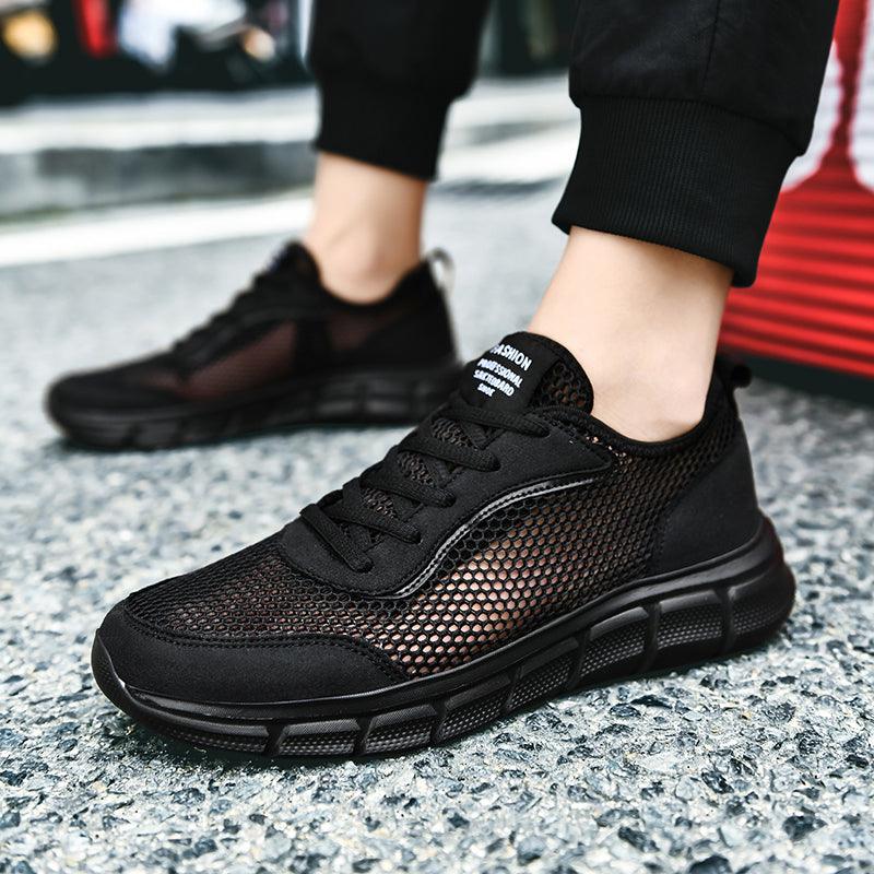 Men Casual Black Sneakers Fashion Light Breathable Summer Outdoor Beach Mesh Gym Running Sneakers Men Breathable Mesh Ultra Comfortable Athletic Fashion Jogging Sneaker